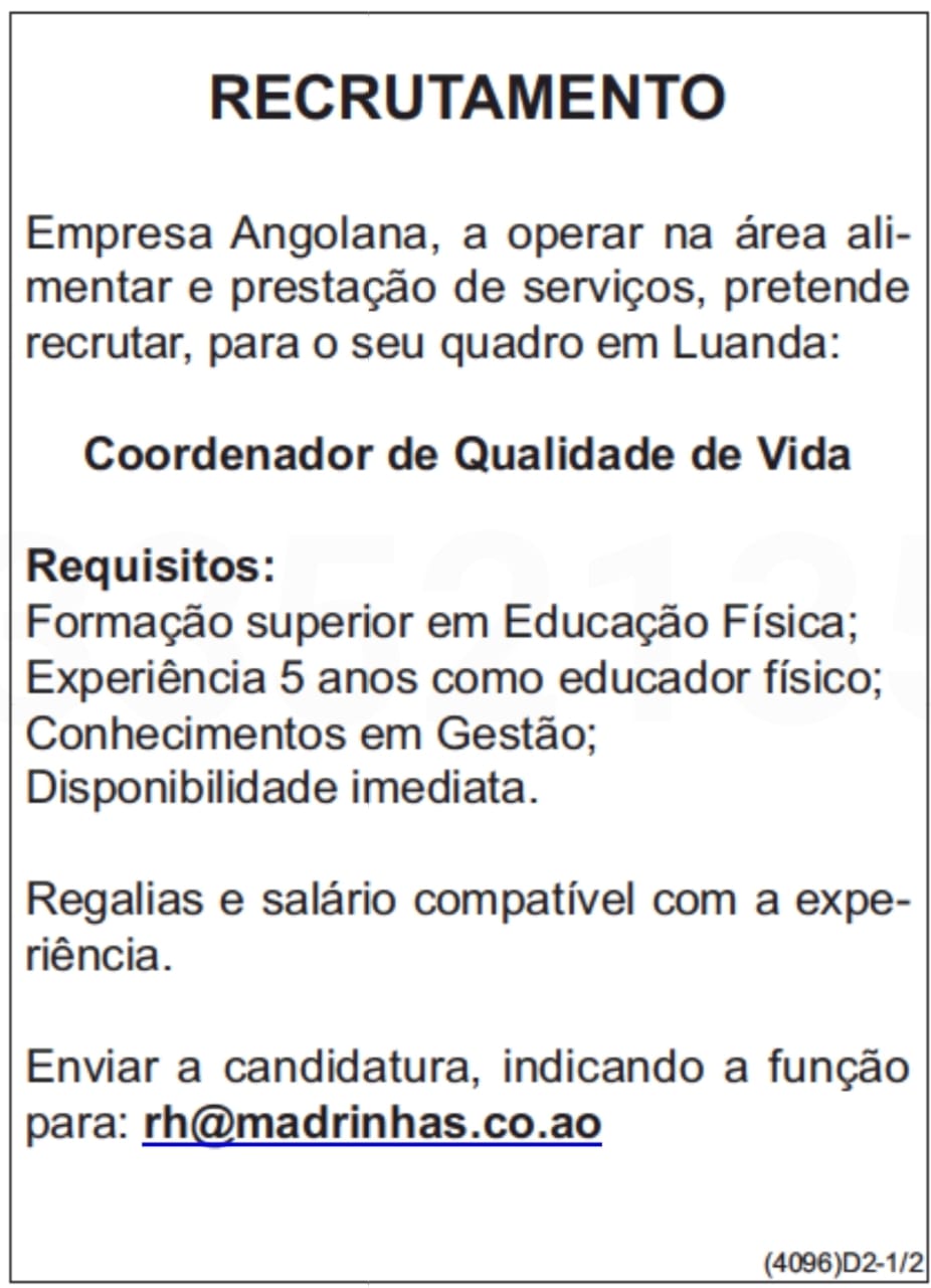 Vaga para Coordenador de Qualidade de Vida 