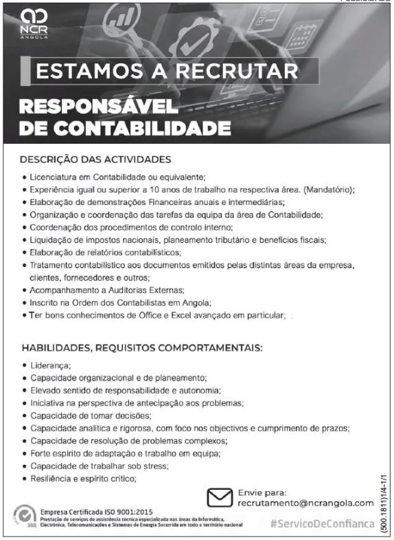 VAGA DE RESPONSÁVEL DE CONTABILIDADE NA NCR ANGOLA