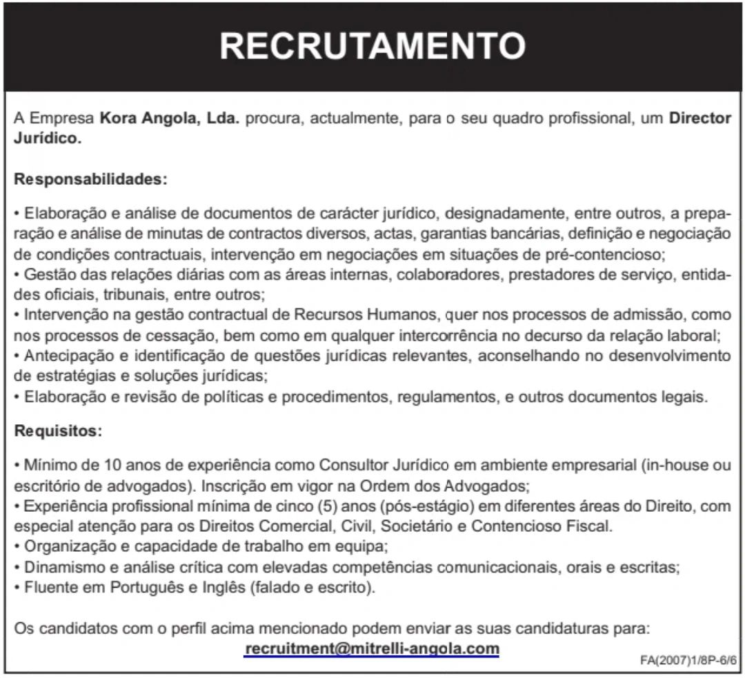 Vaga para Director Jurídico
