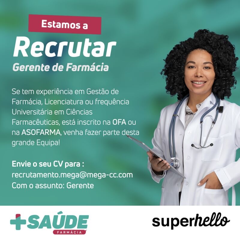 Vaga para Gerente de Farmácia 