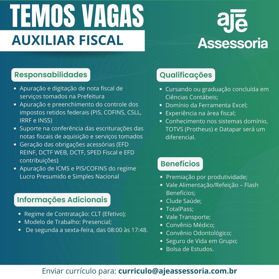 Vaga para Auxiliar Fiscal