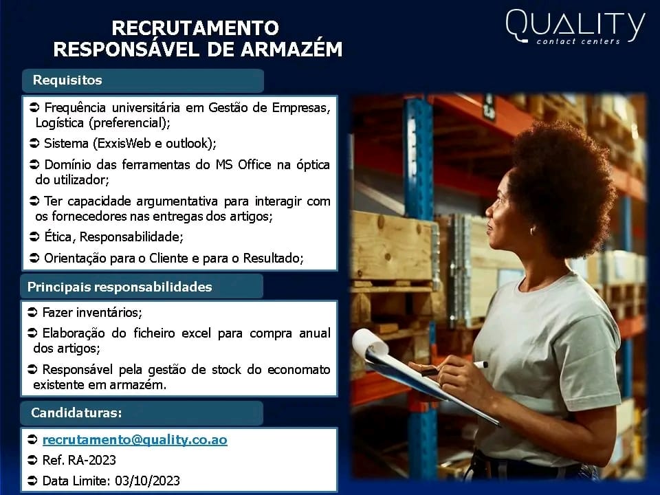 VAGA PARA RESPONSÁVEL DE ARMAZÉM 