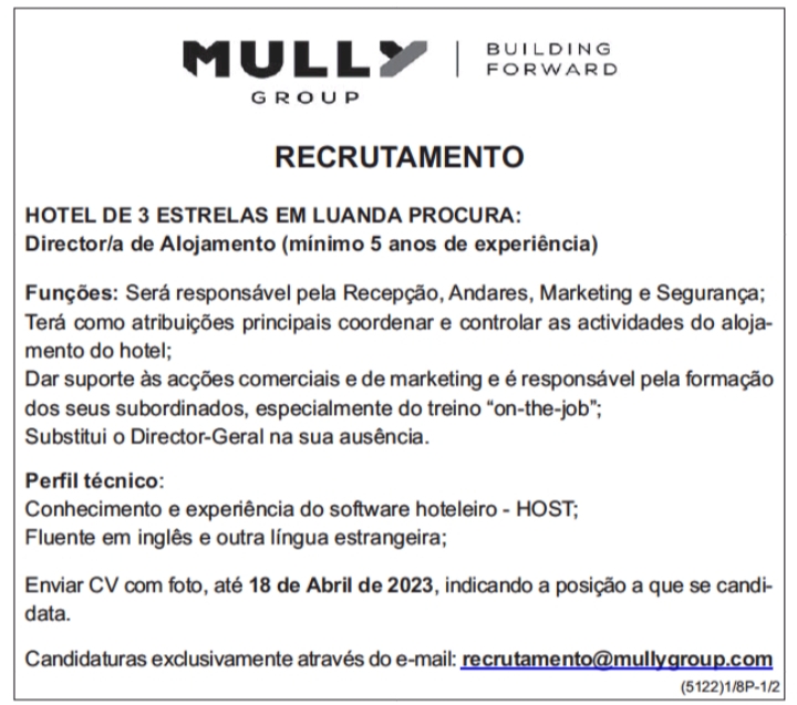 Vaga para Director/a de Alojamento 