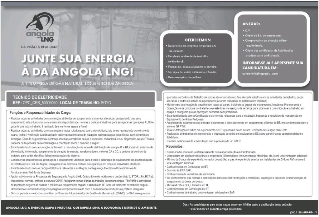 VAGA PARA TÉCNICO DE ELETRICIDADE