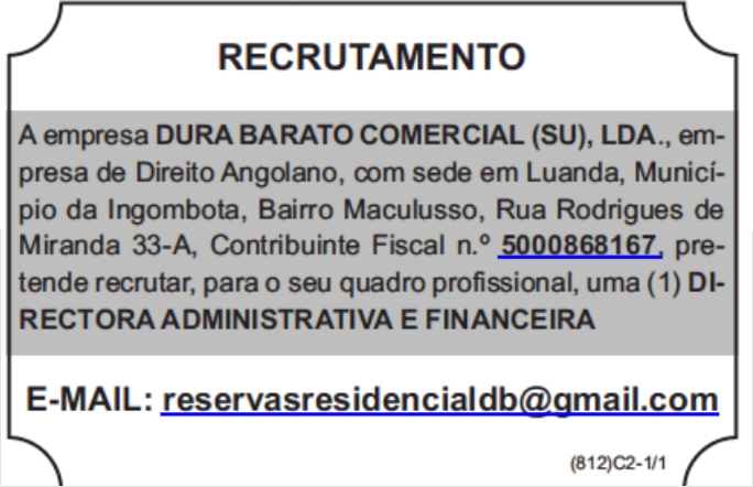 VAGA PARA UMA (1) DIRECTORA ADMINISTRATIVA E FINANCEIRA
