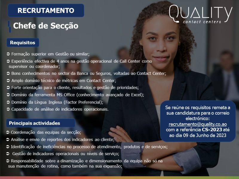 Vaga para  Chefe de Secção 