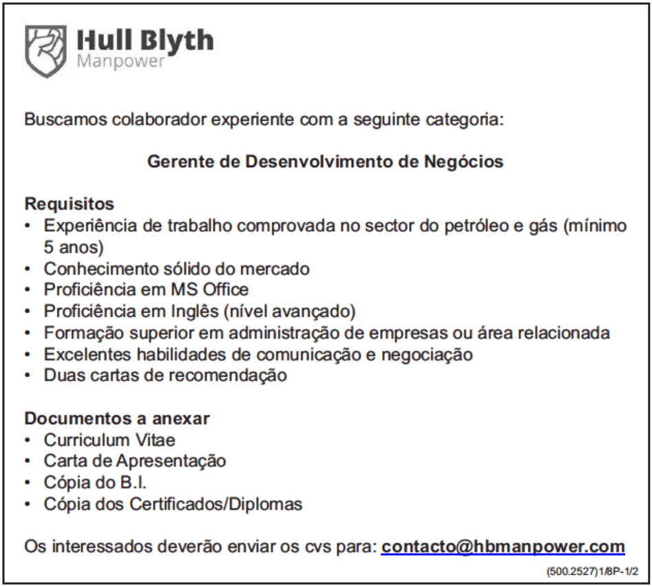 VAGA PARA GERENTE DE DESENVOLVIMENTO DE NEGÓCIOS