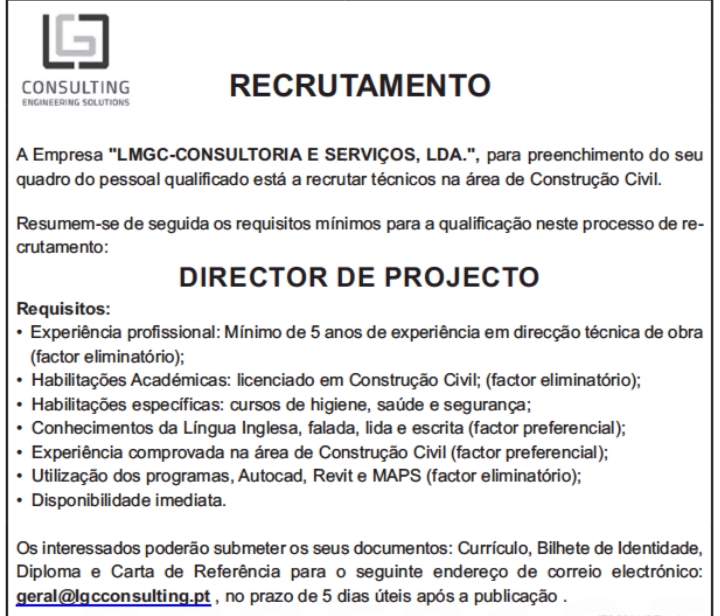 VAGA PARA DIRECTOR DE PROJECTO
