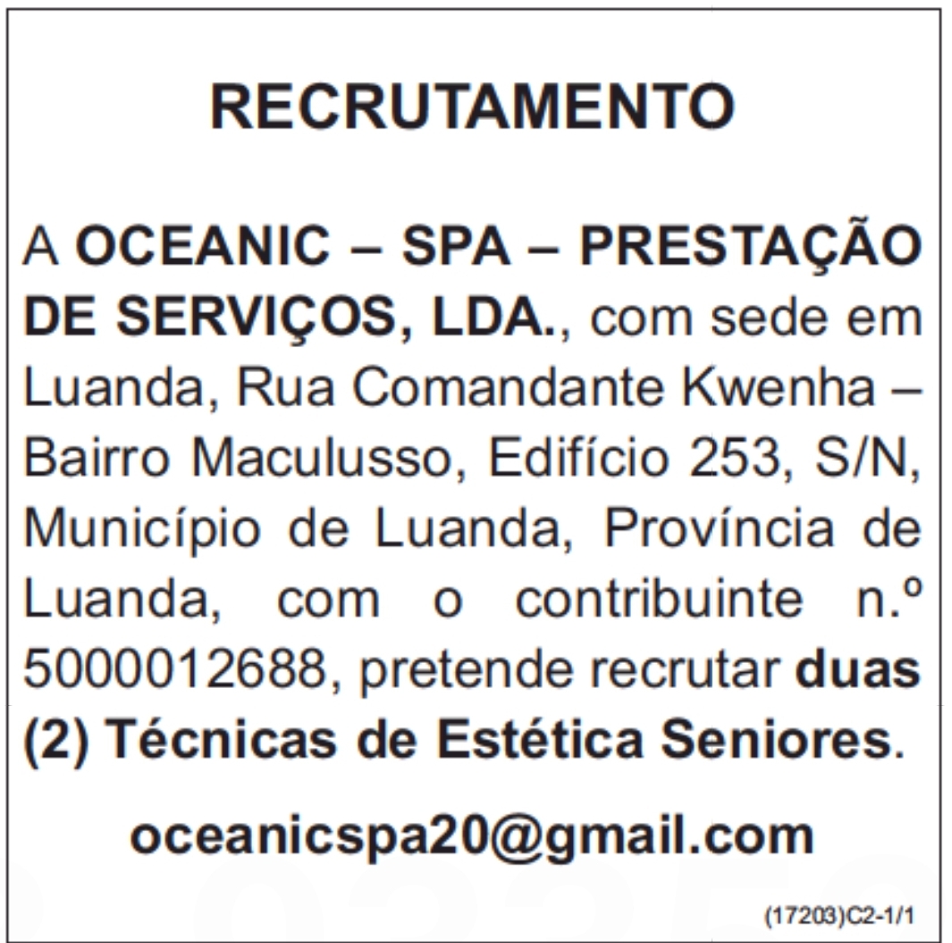 Vaga Para Duas (2) Técnicas De Estética Seniores
