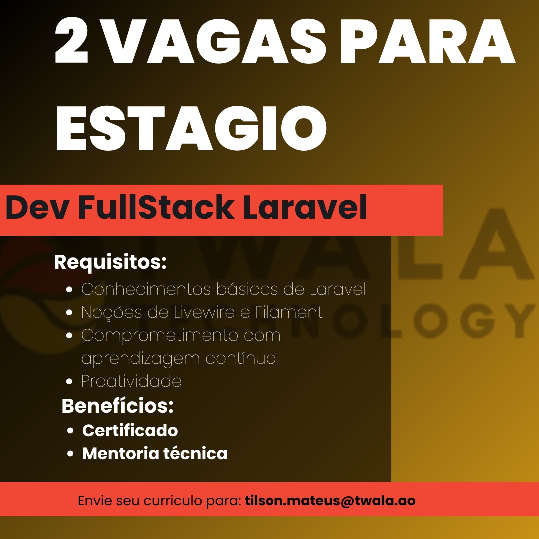 Duas (2) Vagas de Estágio para Desenvolvedor Laravel