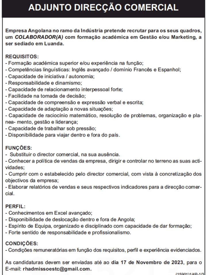 Vaga para COLABORADOR(A) com formação académica em Gestão e/ou Marketing