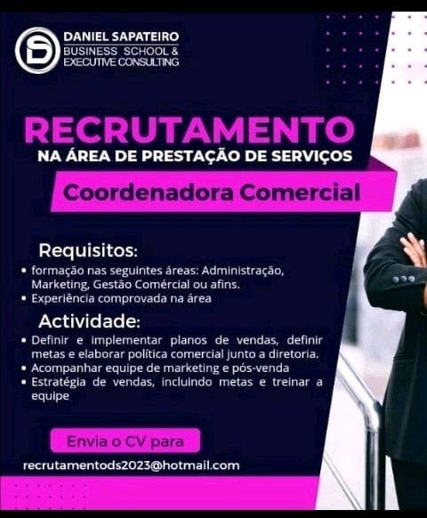 Vaga para Coordenadora Comercial 