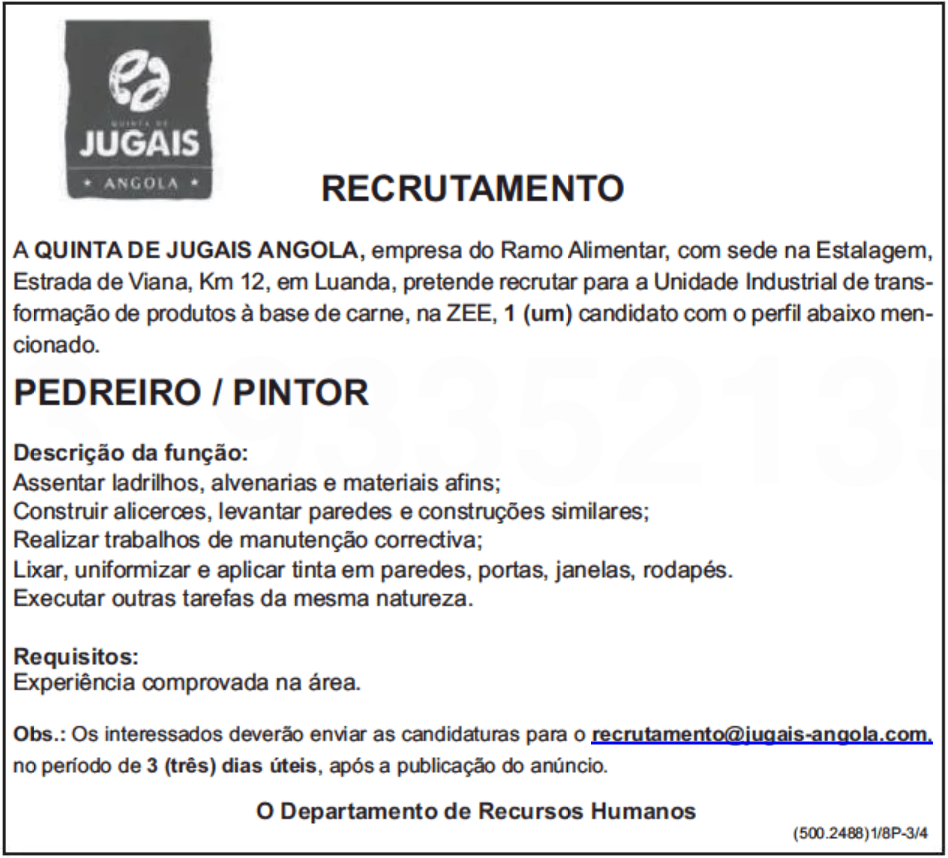 VAGA PARA PEDREIRO / PINTOR 