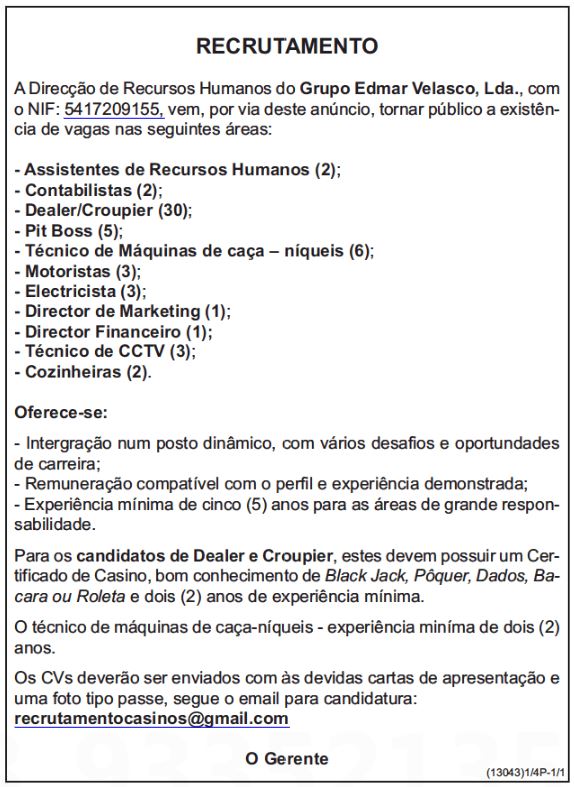 Mais de 50 Vagas no Grupo Edmar Velasco, Lda (Motoristas, Cozinheiras, Electricistas e Outros)