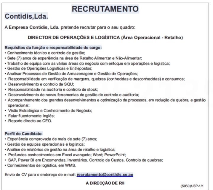 VAGA PARA DIRECTOR DE OPERAÇÕES E LOGÍSTICA