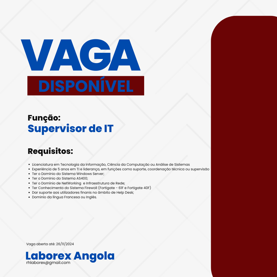 VAGA PARA SUPERVISOR DE IT 