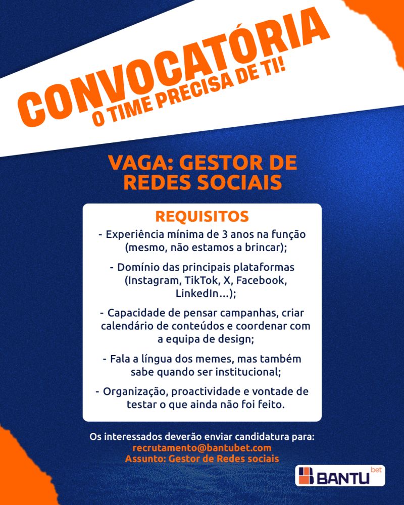Vaga para Gestor de Redes Sociais 