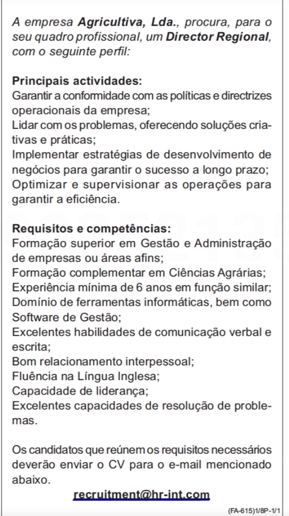 Vaga para um(1) Director Regional