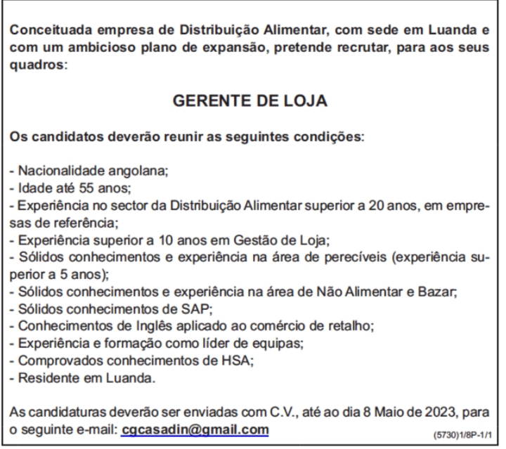 VAGA PARA GERENTE DE LOJA