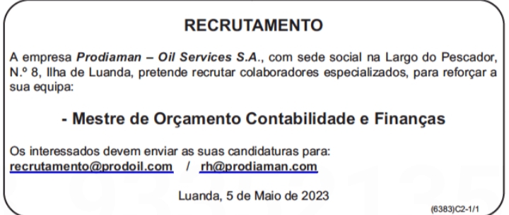 Vaga para Mestre de Orçamento Contabilidade e Finanças 