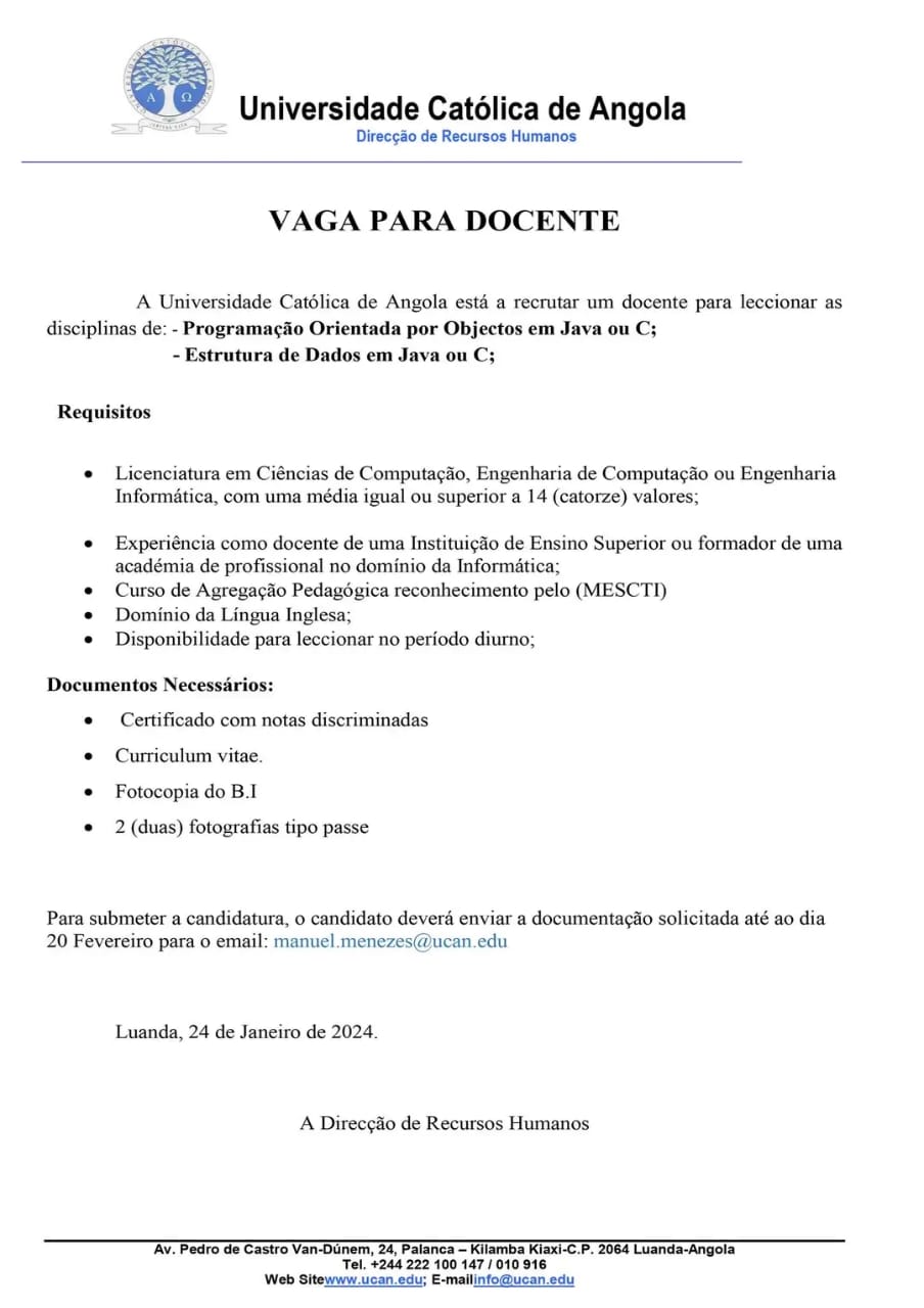 VAGA PARA DOCENTE