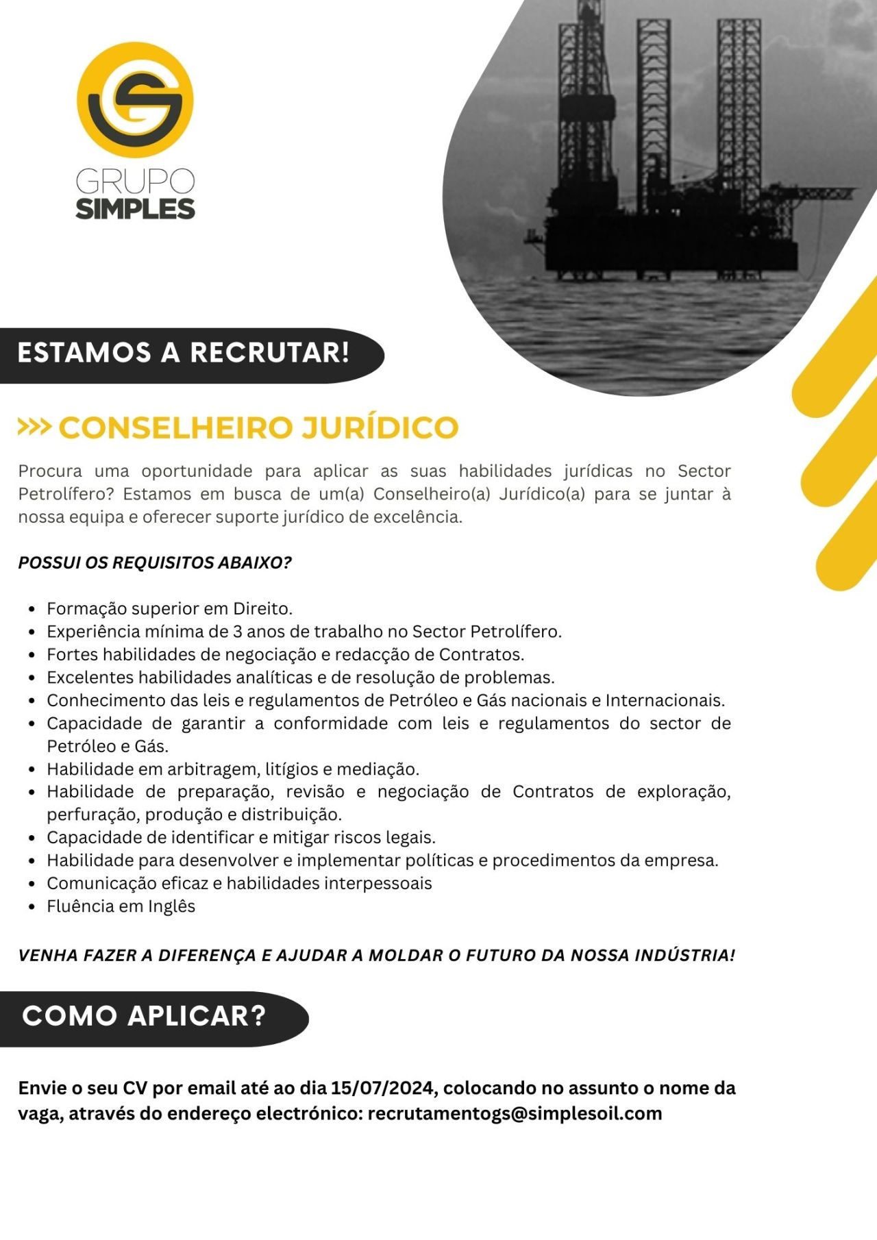 VAGA PARA CONSELHEIRO JURÍDICO NO SECTOR PETROLÍFERO