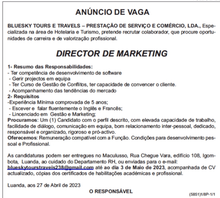 VAGA PARA DIRECTOR DE MARKETING 