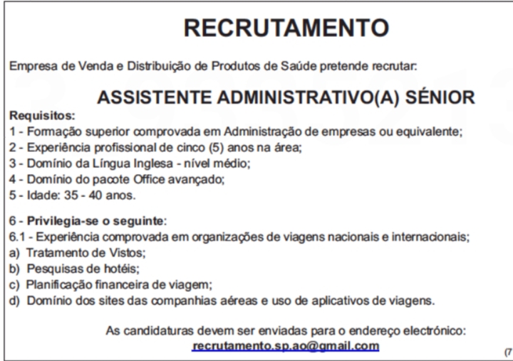 VAGA PARA ASSISTENTE ADMINISTRATIVO(A) SÉNIOR