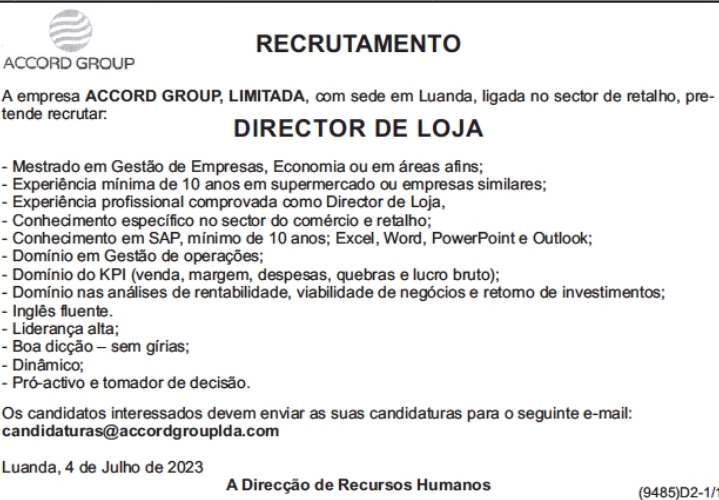 PRECISA-SE DE DIRECTOR DE LOJA 