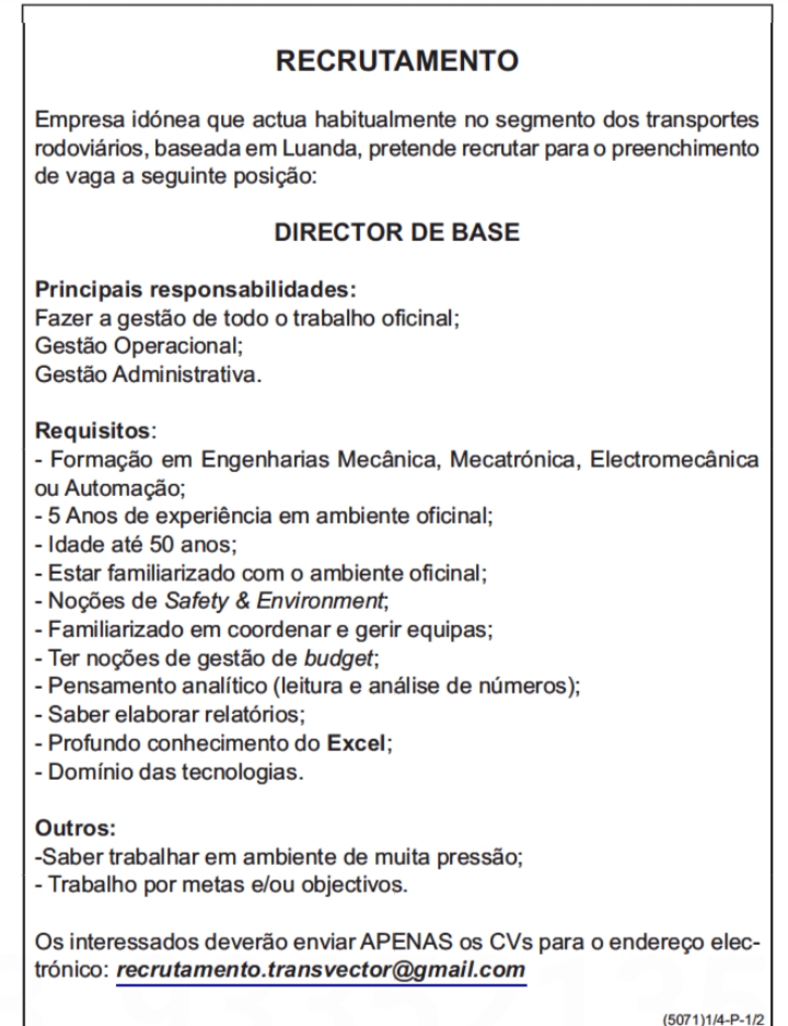 VAGA PARA DIRECTOR DE BASE