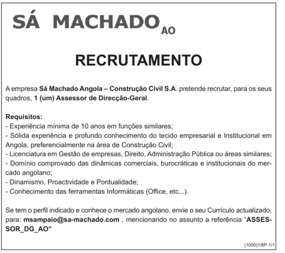 Vaga para Assessor de Direcção-Geral