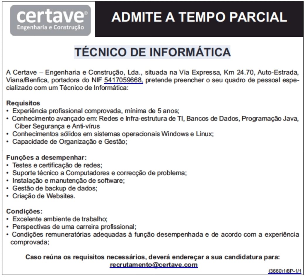 PRECISA-SE DE TÉCNICO DE INFORMÁTICA 
