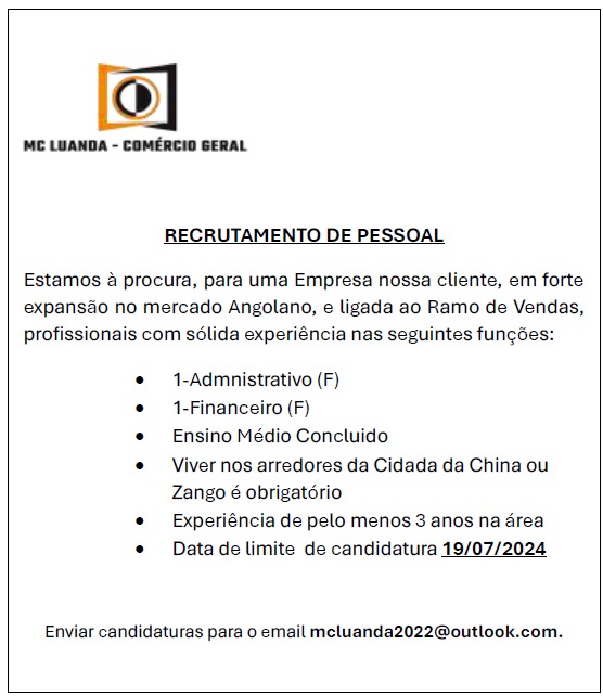 Recrutamento para área administrativa e financeira 