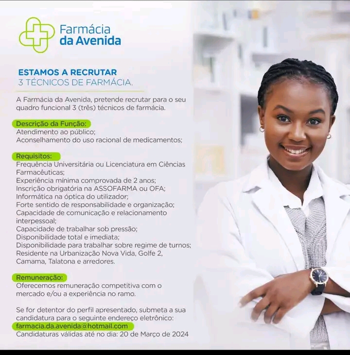 VAGA PARA TRÊS (3) TÉCNICOS DE FARMÁCIA
