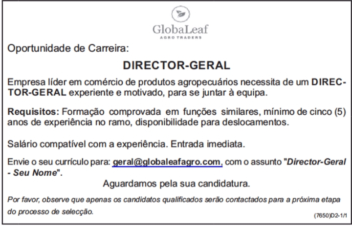 VAGA PARA UM(1) DIRECTOR-GERAL