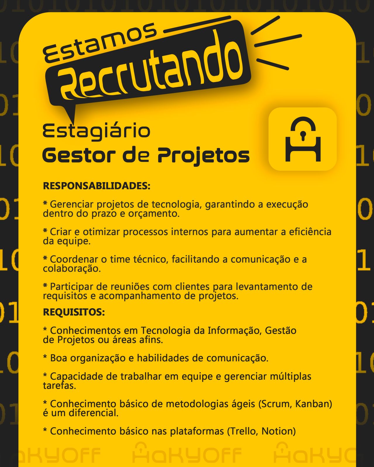 Vaga de Estágio para Gestor de Projetos