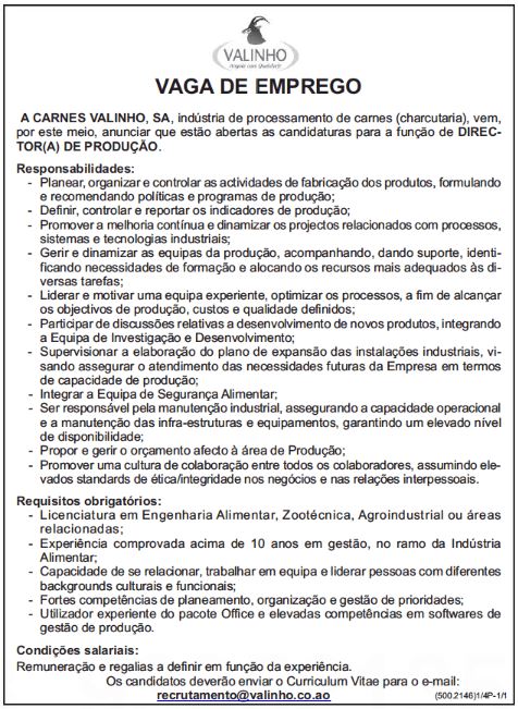 VAGA PARA DIRECTOR(A) DE PRODUÇÃO