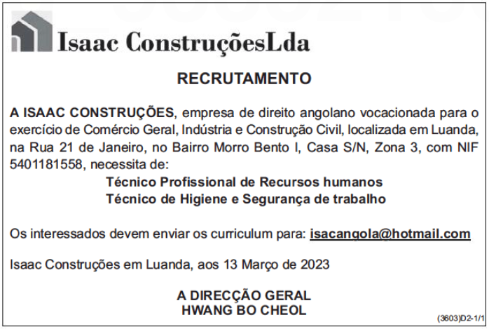 Vaga para Técnico Profissional de Recursos humanos e Técnico de Higiene e Segurança de trabalho