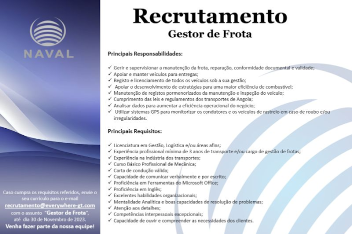 Vaga para Gestor de Frota