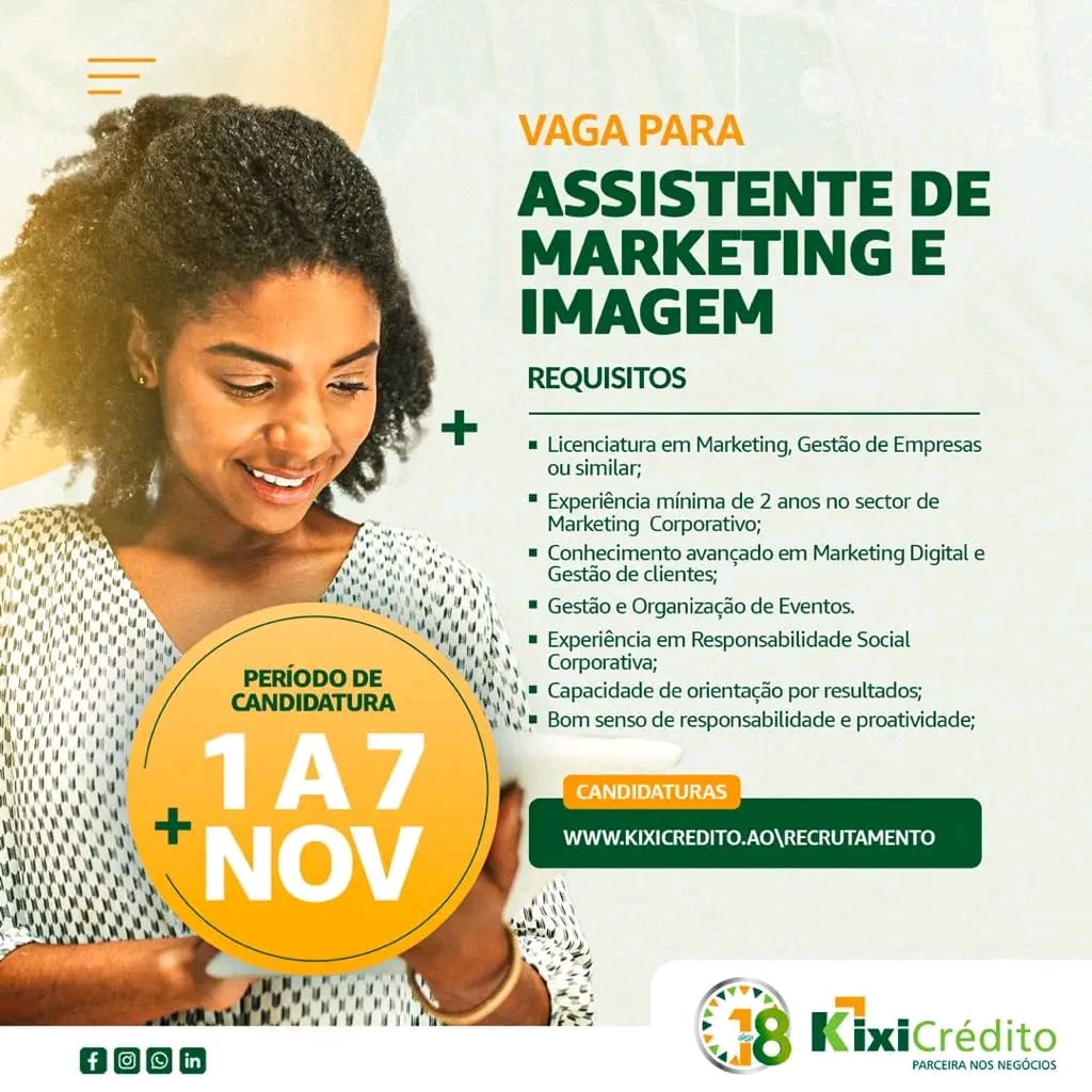 VAGA PARA ASSISTENTE DE MARKETING E IMAGEM 