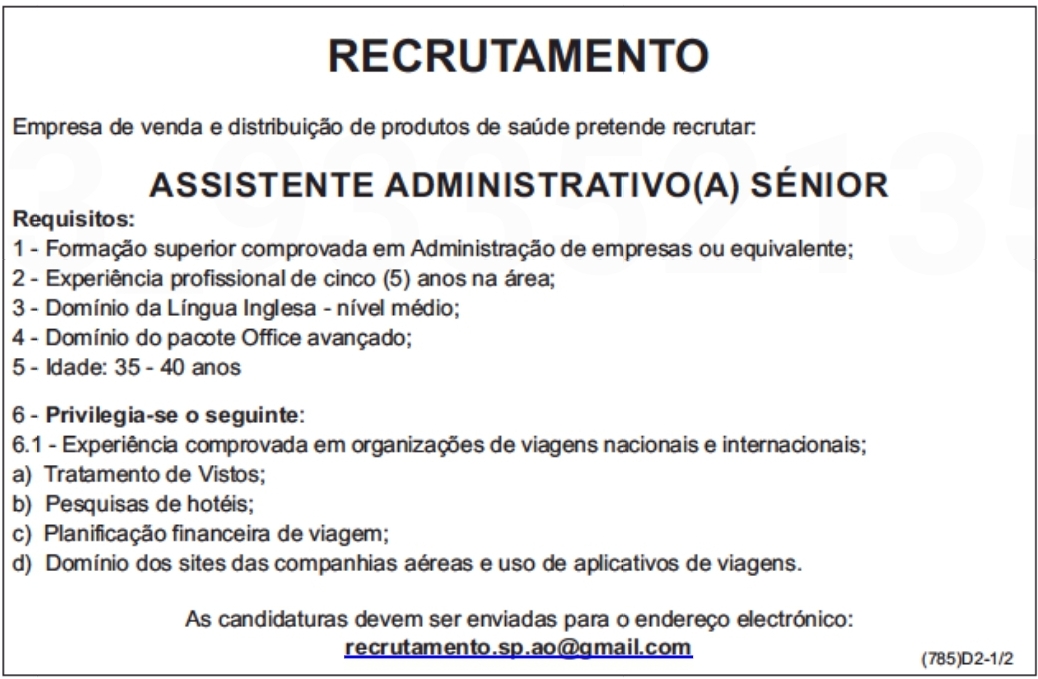 VAGA PARA ASSISTENTE ADMINISTRATIVO(A) SÉNIOR