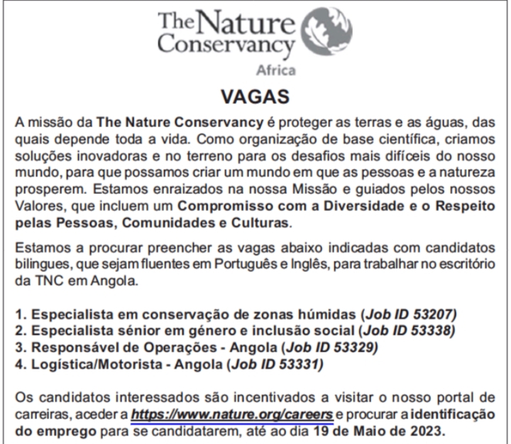 QUATRO(4) VAGAS DISPONÍVEIS NA The Nature Conservancy