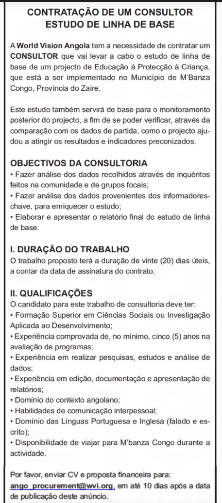 VAGA PARA UM(1) CONSULTOR 