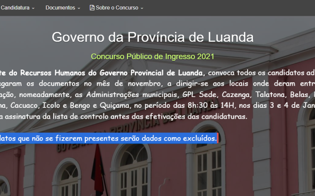 COMUNICADO SOBRE O CONCURSO PÚBLICO DO GPL (GOVERNO PROVINCIAL DE LUANDA)