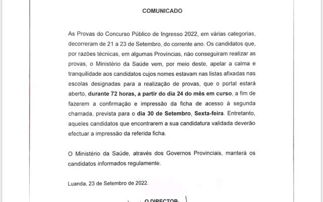 MINISTÉRIO DA SAÚDE DÁ NOVA OPORTUNIDADE PARA QUEM NÃO FEZ PROVAS