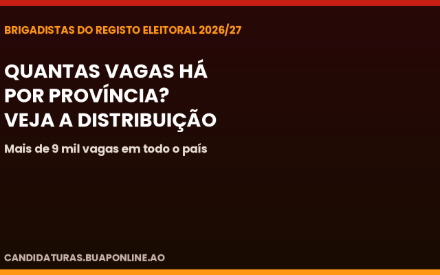 Quantas vagas há para Brigadista do Registo Eleitoral? Veja a distribuição por província